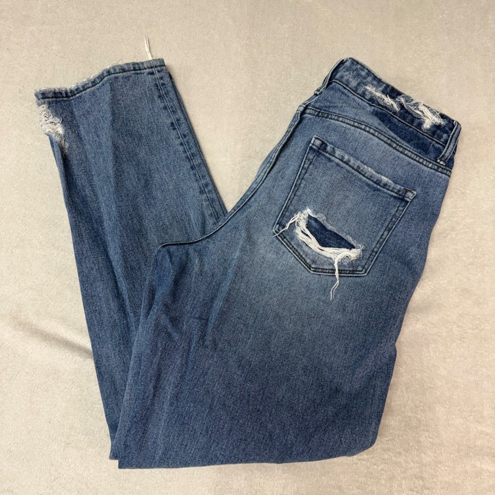 Flying Monkey Ultra High Rise Straight Leg Distressed Jeans Blue 100% Cotton 30